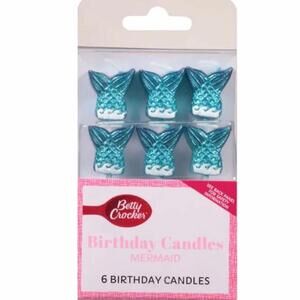 Betty Crocker Premium 6 Birthday Candles Mermaid Tail Turquoise Glitter Wave